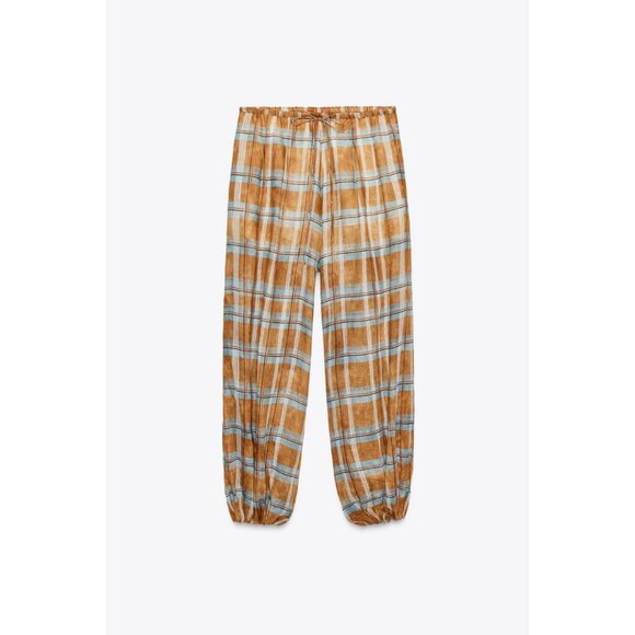 ZARA ZW COLLECTION RAMIE CHECK BALLOON TROUSERS - Picture 1 of 4